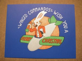 RARE vintage WWII Air Commandos Bugs Bunny Christmas Card Lithograph 7
