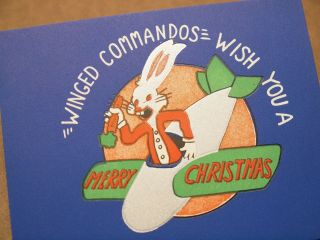 RARE vintage WWII Air Commandos Bugs Bunny Christmas Card Lithograph 8