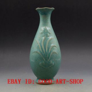 Old Chinese Chai Kiln Porcelain Handmade Green Glaze Vase G45