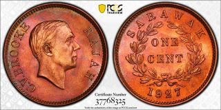 1927 - H Sarawak Cent Pcgs Sp65 Red - Extremely Rare Kings Norton Proof
