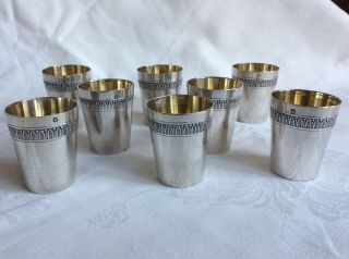 8 X Antique French Solid Silver Hallmarked Drinking Shot Beakers Cups