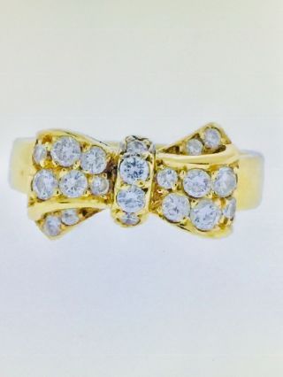 Rare Van Cleef & Arpels VCA 18k Yellow Gold.  50 ctw Diamond Bow Ring w Box $8200 12