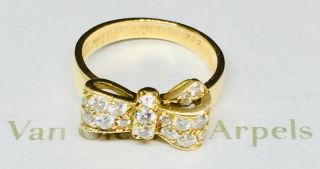 Rare Van Cleef & Arpels Vca 18k Yellow Gold.  50 Ctw Diamond Bow Ring W Box $8200