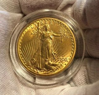 1908 - D $20 Gold Double Eagle St Gaudens Bu Rare Date