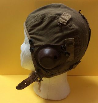 Wwii Us Army Air Force Flight Helmet Cap Type A - 9 Od With Leather Ear And Strap