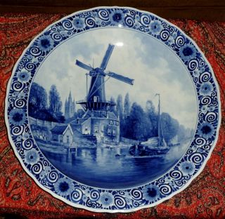Antique Delft Blue Wall Charger/plate Porceleyne Fles Holland Leon Senf.