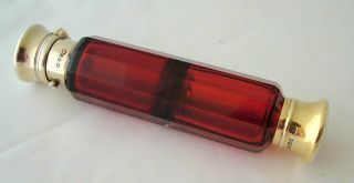 Rare Sampson Mordan London 1866 Ruby Red Glass Double Ended Scent Bottle