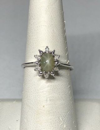 Vintage Nos 1970 Silver Linde Olive Gn Star Sapphire/genuine Diamond Ladies Ring