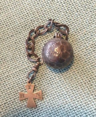 Antique Victorian 1886 Sterling Silver In His Name Iron Cross Watch Chain Fob