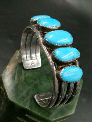 Vintage Turquoise Cuff Bracelet Signed Large Stones L@@k