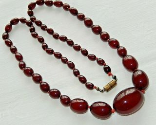 Vintage Art Deco Cherry Amber Bakelite Faturan Bead Necklace 42gms