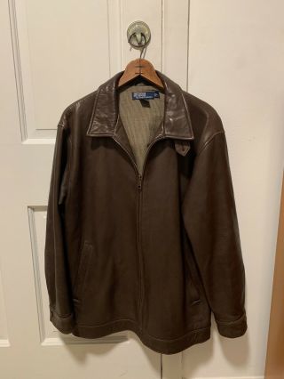Vintage Polo Ralph Lauren Brown Leather Jacket Coat Men 