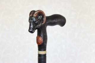 Aries Walking Cane Black Wooden Staff Ram Carved Handle Zodiac Aries Gift Wooden