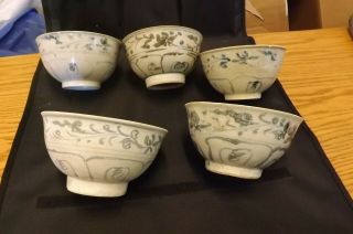 5 Antique Chinese 15th Century Hoi An Hoard Shipwreck Rice Bowls Dishes 5 "