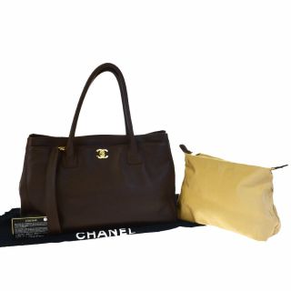 Authentic Chanel Cc Logos 2way Shoulder Tote Bag Leather Brown Vintage 40ed763
