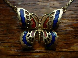 Rare Vintage Heavy Solid 18k 18ct Gold Butterfly Enamel Necklace 7.  04g