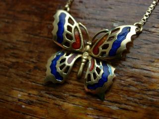 RARE VINTAGE HEAVY SOLID 18K 18CT GOLD BUTTERFLY ENAMEL NECKLACE 7.  04G 3