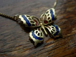 RARE VINTAGE HEAVY SOLID 18K 18CT GOLD BUTTERFLY ENAMEL NECKLACE 7.  04G 5