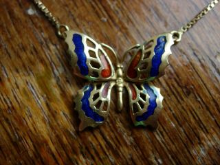 RARE VINTAGE HEAVY SOLID 18K 18CT GOLD BUTTERFLY ENAMEL NECKLACE 7.  04G 8