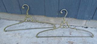 Antique Vintage Cast Brass Store Clothes Dress Coat Display Rack 4 Brass Hangers 10