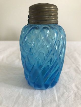 Antique Eapg Northwood (?) Blue Reverse Swirl Salt Shaker