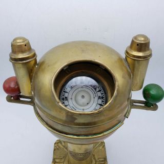 Coubro & Scrutton Antique Ship Compass Binnacle Table Top Model Brass & Enamel 2