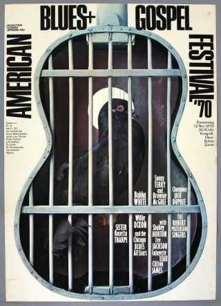 American Blues & Gospel Festival - Rare Vintage Orig Zürich 1970 Concert Poster