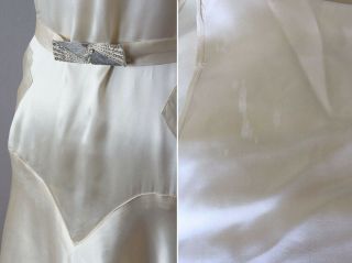 Vintage 1930 ' s Ivory Satin Floral Appliqué Wedding Dress - Art Deco Bridal Gown 10