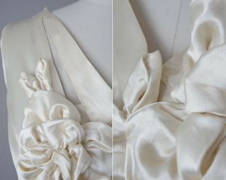 Vintage 1930 ' s Ivory Satin Floral Appliqué Wedding Dress - Art Deco Bridal Gown 7