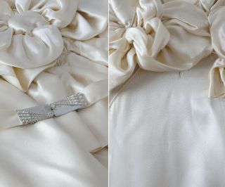 Vintage 1930 ' s Ivory Satin Floral Appliqué Wedding Dress - Art Deco Bridal Gown 9