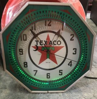 20” Texaco Neon Spinner Clock Pinwheel Gas Sign Rare Advertise Clock Vintage Lr