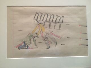 Antique Native American Ledger Art Drawing of A Chief and Warrior 2