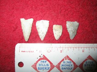 4 Triangular Style Arrowheads (mud Lake,  Dodge Co. ,  Wisconsin)