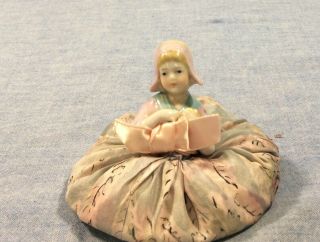 Vintage Porcelain Half Doll Child With Fabric Skirt