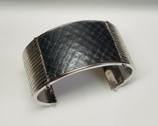 Heavy Vintage Modernist Signed R.  L.  Sterling Silver Snake Skin Cuff Bracelet 94g