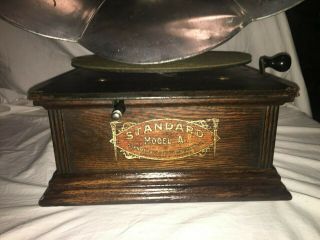 Antique STANDARD MODEL A DISC Columbia PHONOGRAPH Record Player & Records 2