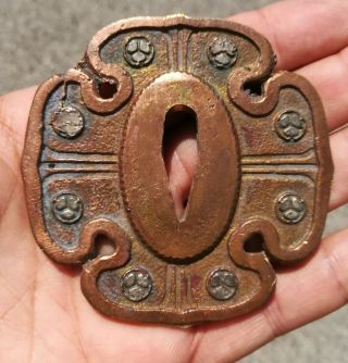 Japanese Antique Sword Guard Flange Bronze Copper Vintage