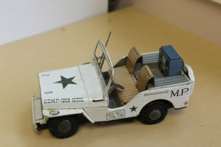 Vintage Yonezawa Tin Toy Friction Us Army Military Police Jeep