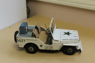 Vintage Yonezawa Tin Toy Friction US Army Military Police Jeep 3