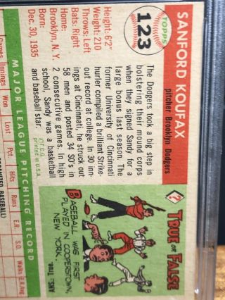 1955 Topps Sandy Koufax Brooklyn Dodgers 123 PSA 8 NM - MT OC Vintage HOF 9