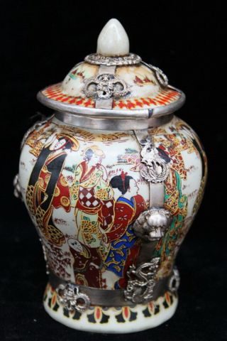Collectable Souvenir Miao Silver Armor Porcelain Carv Belle Old Lion Royal Box
