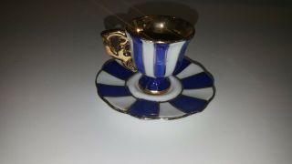 Duca Di Bavaria Tiny Teacup And Saucer Blue White And Gold