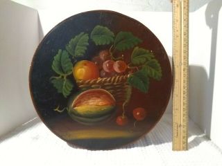 Vintage Round Wooden Box - Likely Pantry/cheese Box - Hand Painted Lid