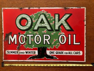 Vintage Oak Motor Oil Porcelain Double Sided Sign In 10
