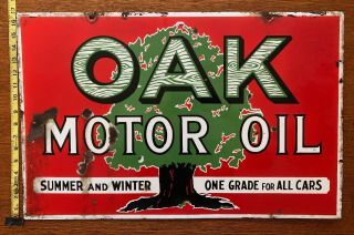 Vintage Oak Motor Oil Porcelain Double Sided Sign In 11