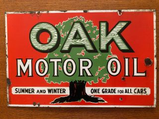 Vintage Oak Motor Oil Porcelain Double Sided Sign In