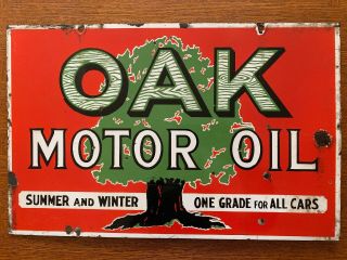 Vintage Oak Motor Oil Porcelain Double Sided Sign In 2
