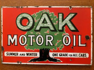 Vintage Oak Motor Oil Porcelain Double Sided Sign In 3