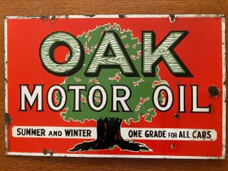 Vintage Oak Motor Oil Porcelain Double Sided Sign In 4