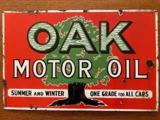 Vintage Oak Motor Oil Porcelain Double Sided Sign In 5